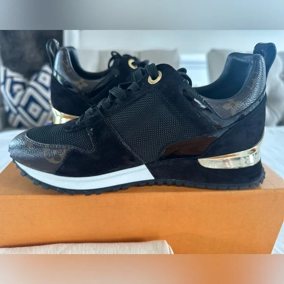 Louis Vuitton Black Suede & Monogram Low-Top Sneakers with Gold Accent - Picture 12 of 16